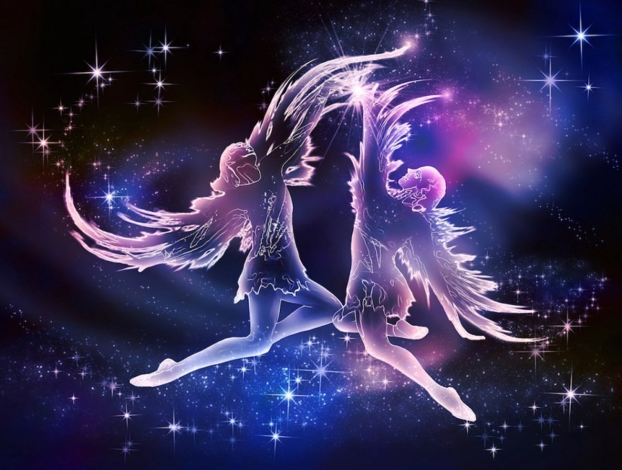 Drawing of two winged youths dancing - Gemini Constellation