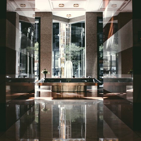 Imposing marble-clad office reception area