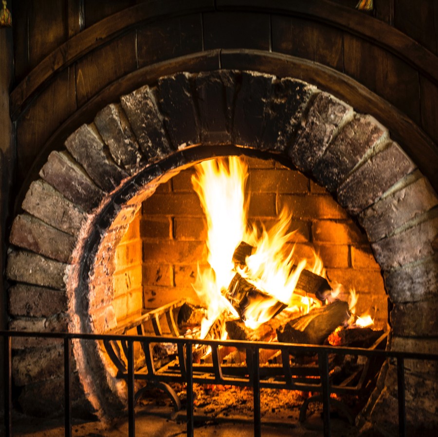 Circular fireplace with fireguard and fire